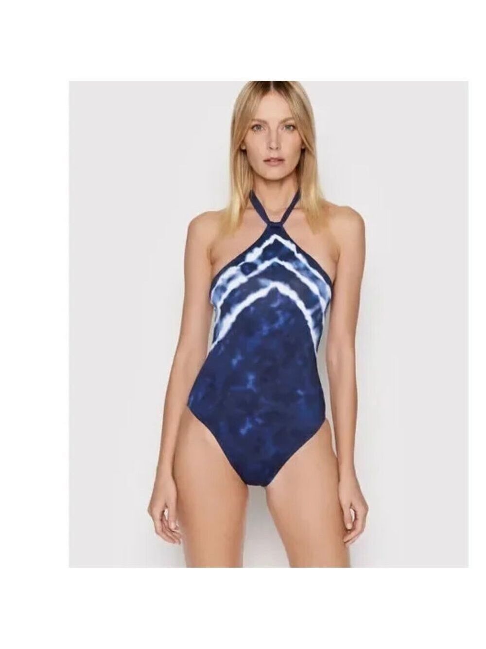 LAUREN Ralph Lauren Shoreline Stripe High Neck One Piece Swimsuit Size 4 NWT